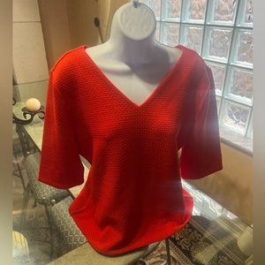 ANN TAYLOR Quarter Length Sleeve Molten Lava Orange/Red Textured Top M